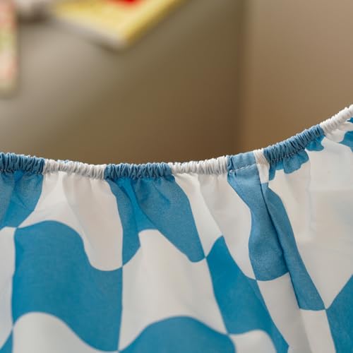 Image of Wellboo Blue White Plaid Toddler Bedding Sets for Girls Boys Sky Blue and White Checkerboard Grid 4 Pieces Soft Crib Bed Set Including Comforter, Sheets and Pillowcase Kids Checkered Geometric Quilt