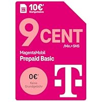 Telekom MagentaMobil Prepaid Basic | 9ct pro Minute/SMS in alle dt. Netze | optionale Dayflat (50 MB) für mobiles Surfen verfügbar I ohne Vertragsbindung, volle Kostenkontrolle I 10 EUR Startguthaben