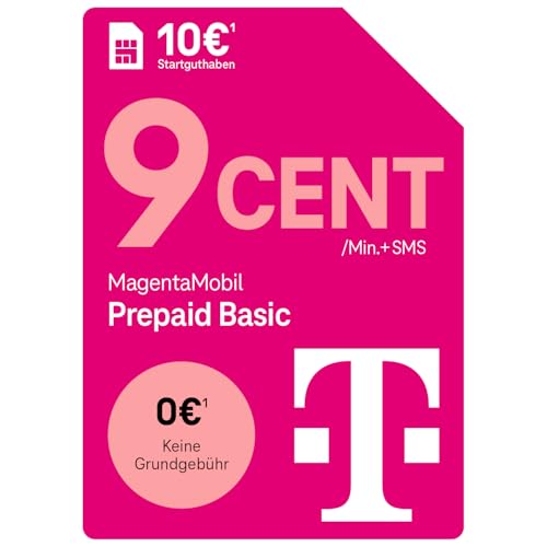 Telekom MagentaMobil Prepaid Basic | 9ct pro Minute/SMS in alle dt. Netze | optionale Dayflat (50 MB) für mobiles Surfen verfügbar I ohne Vertragsbindung, volle Kostenkontrolle I 10 EUR Startguthaben