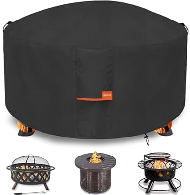 Dalema Round Fire Pit Cover,Outdoor 600D Heavy Duty Waterproof Tear-Resistant 48-50 Inch Firepit Covers,Patio Weatherproof Fire Table Cover,Black 50"x24".