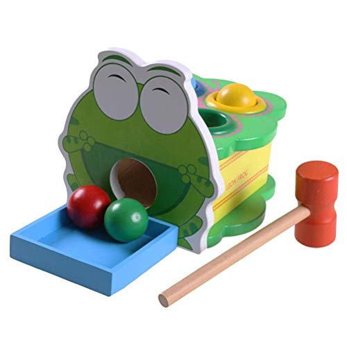 SHORO Wooden Hammer and Peg Toy Frog Pounding Bench Educational Toy for Toddlers, Kids (Multicolor)