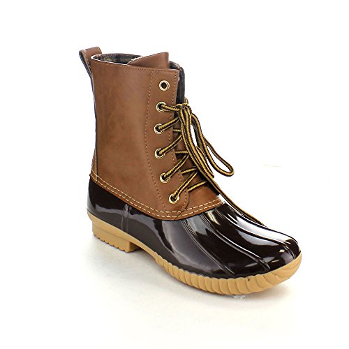 AXNY Women's Lace Up Two Tone Combat Style Calf Rain Boots