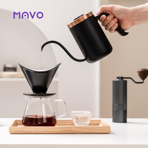 Image of MAVO Pour Over Coffee Maker Set, 12 in 1 Set Box, Manual Coffee Grinder, Pour Over Kettle, Ceramic Pour Over Coffee Dripper with Tray, Glass Servers, Coffee Cup, Paper Filter, Black