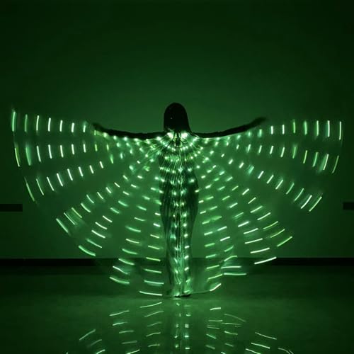 LED Lights Belly Dance Wings Bellydance Glow Angel Dance Wings with Telescopic Sticks for Adults and Child Green