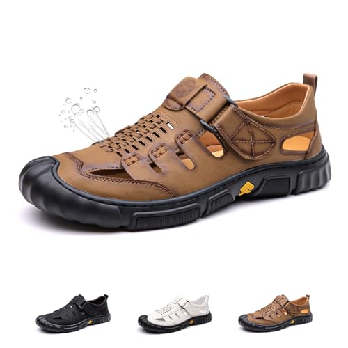 Men's Sandals Leather Closed Toe Beach Shoes Adjustable Lightweight Comfort Breathable Comfortable Outdoor Hiking Water Beach Sports Sandals