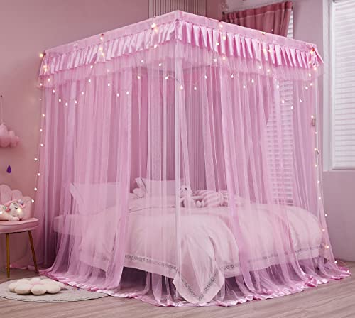 image for Mengersi Canopy Bed Curtains for Girls & Adults - Royal Luxurious Cozy