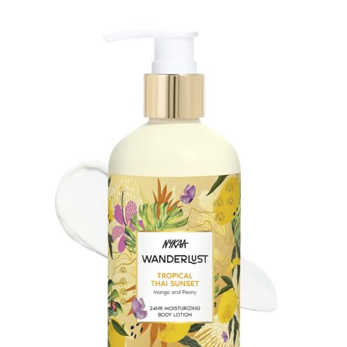 Image of Nykaa Wanderlust Tropical Sunset Moisturising Body Lotion, 300 ml | Fruity floral Perfume | Lightweight, Long-Lasting Hydration | Vegan, Paraben-Free I Mango and Peony fragrance notes | Suitable for All Skin Types