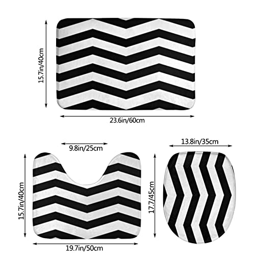 UBINYSS Badematte + Konturmatte + Toilettendeckelbezug, schwarz gewellte Streifen 3 Stück Badematte Set, mit rutschfester Klebeunterseite – Bild 4