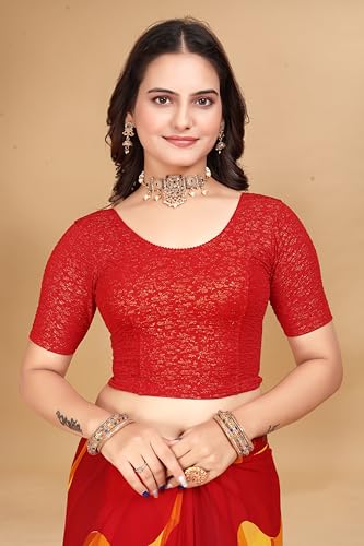 Image of SFT Women's Polycotton Readymade Saree Blouse with Round Neck Half Sleeves Solid Pattern Regular Fit Pull On Closure and Standard Length