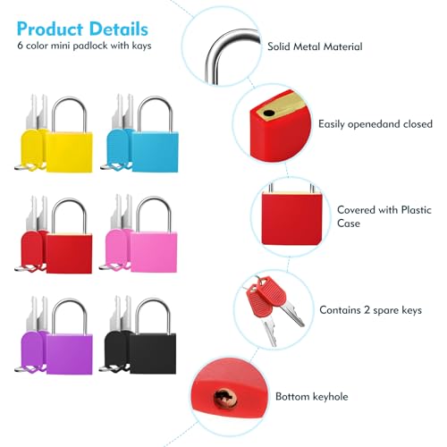 6 Pcs Luggage Locks with Keys, Suitcase Locks Mini Lock Metal Paddlock for Backpack, Applicable to School Locker Lock Gym4