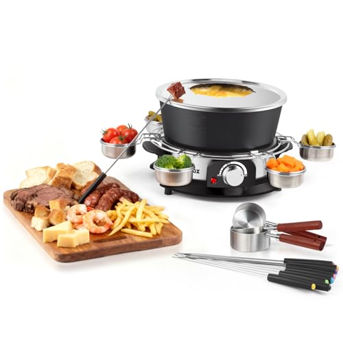 Image of Cusimax 1300W Electric Fondue Set,2L Non-stick Pot Ideal for Melting Cheese,Chocolate,Oil,or Broth,Includes 8 Forks, 6 Food Cups,Removable Handle,and Measuring Cup for Enjoying Fondue Pot Parties