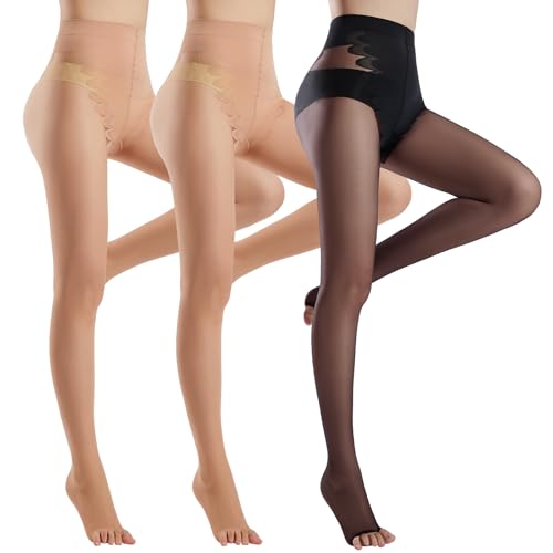 Yilanmy Toeless Pantyhose Sheer Tights for Women 20D Open Toe Pantyhose High Waist Nylons 3 Pairs