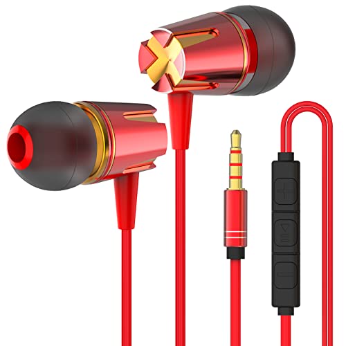GWAWG Earphones, In-Ear Headphones Earphones Volume adjustment High Sensitivity Microphone – Noise Isolating, High Definition, Pure Sound for iPhone, iPad, Smartphone, MP3 Players etc. (Golden red)