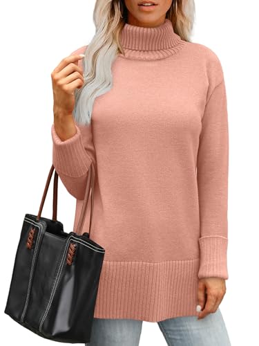 Glanzition Sweaters for Women Turtleneck Side Split Oversized Pullover Tops