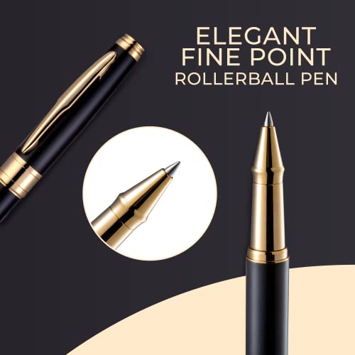 Zenzoi Matte Black Gold Rollerball Pen | Luxury Pen For Men, Pen For Women | Fancy Pen Gift Set W/Nice Fine Point Quality Gel Ink & High End Pen Box | Elegant, Business Writing Pen, Executive Pen #TOP1