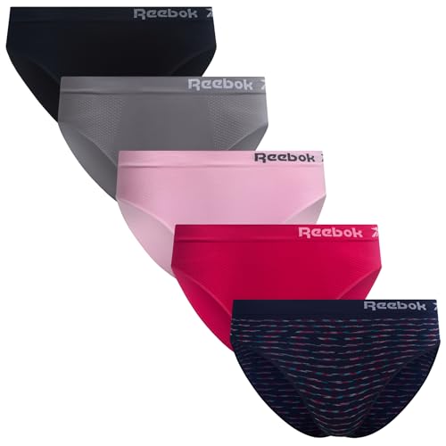 Image of Reebok Womens Bikini Underwear - 5 Pack Soft Stretch Performance Tag Free Briefs Bikini Panties Seamless Underwear for Women