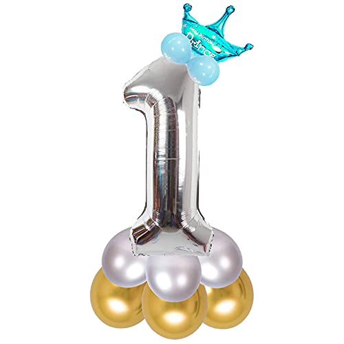 Image of Blue 32 Inches Numbers 1 Shape Large Big Foil Helium Balloons For Party Decorations In Happy Birthday Anniversary Office Items Materials Set Pack,13 Pcs