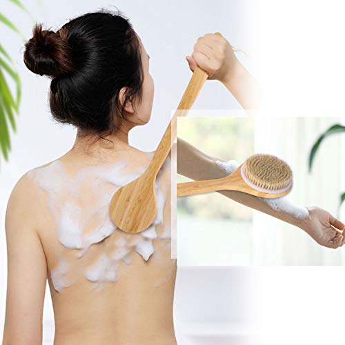 2 Pcs Dry Bath Body Brushes Wooden Handle Natural Bristles Back Scrubber for Exfoliates and Remove Dead Skin