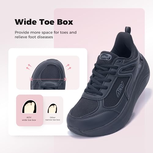 Image of Wide Toe Box Shoes Women Arch Support Walking Shoes for Plantar Fasciitis Wide Width Orthotic Tennis Sneakers