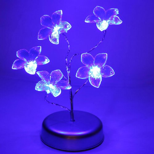 Glodeals(TM) Exquisite Blue Warm LED Lights Desk Top,Bedroom Lamp, Flex Night Light Flower Design Powered by 3 AA Batteries Lasts 100 hours