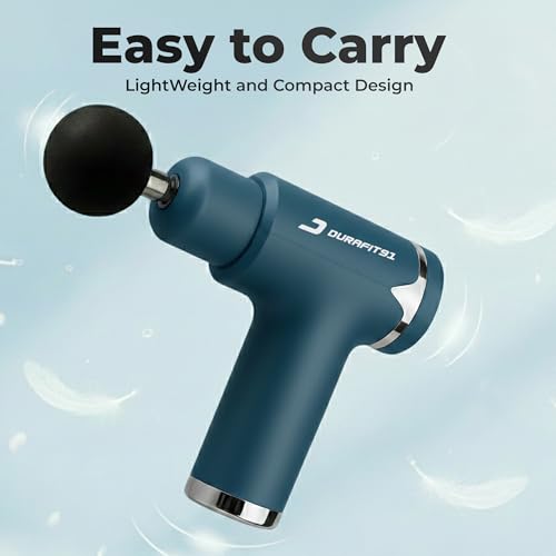 Image of Durafit91 PULSE PRO Handy Deep Tissue Massage Gun for Full-Body Pain Relief, Rechargeable and Cordless with Lithium Battery | 6 Speed Intensities (Low to High) | Includes 4 Interchangeable Massage Heads for Various Muscle Relaxation Needs (Neck, Shoulder, Back, and Foot) for Men and Women | Suitable for Use at Home, the Gym, and During Travel (Purple)
