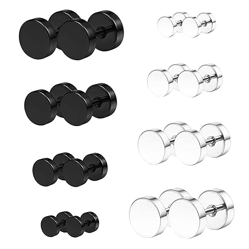 FRCOLOR 8Pares Pendientes De Perforación De Inoxidable Para Hombre Aretes Color Negro y Pendientes Unisex
