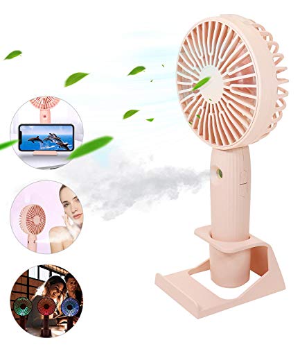 DeepDream Handventilator Tragbarer Luftbefeuchter Elektrischer USB Lüfter mit farbenfrohen LED-Leuchten, Abnehmbare Basis, Kompatibel mit Laptop Multi Port für Reisen und den Heimgebrauch-Pink