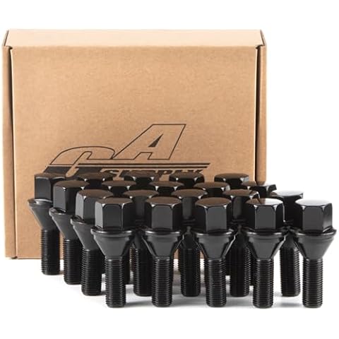 GAsupply 12X1.25 OEM Lug Bolts, Fit for 2015-2022 Je/ep Renegade, 2018-2022 Compass, 2014-2022 Cherokee, 20pcs 28mm Shank One-Piece Factory Style Black Wheel Lug Bolt, 19mm Hex Stock Stud, Cone Seat Cover