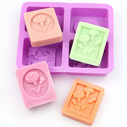 Dd-Life 4 Pcs 3D Carnation Flowers Snowflake Silicone Mold,Jelly Pudding Mousse Mold,Soap Making Mold(Purple) #TOP4