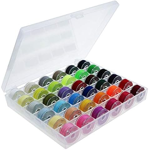 Conjunto de 36 bobinas de hilo de poliéster de colores surtidos con caja transparente para máquina de coser Brother Singer Babylock Janome Kenmore de BYou Cover