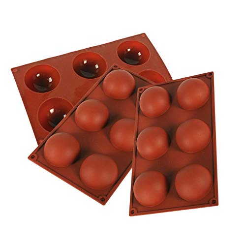 6 Holes Silicone Mold For Chocolate 3 Pack, Cake, Jelly, Pudding, Handmade Soap, Round Shape Half Sphere Mold Non Stick, BPA Free Cupcake Baking Pan