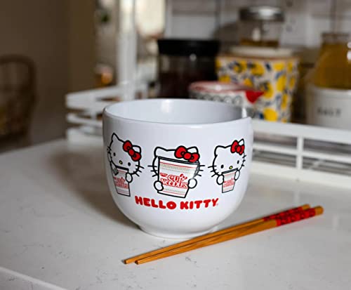 Silver Buffalo Hello Kitty Cup Noodles Tigela de Cerâmica Ramen com Hashus, Multicolorido, 590 ml, K