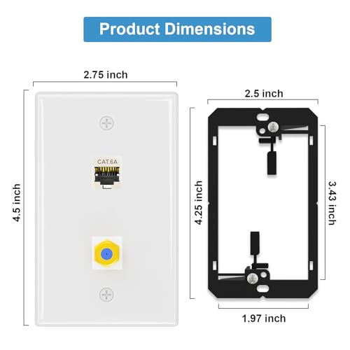 Placa de pared CAT6A blindada iwillink con toma de red antiinterferencias y coaxial 5