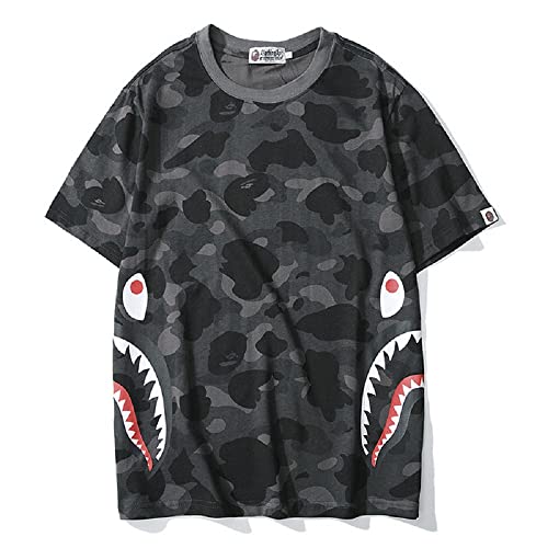 AHDSJDG Unisexo Manga Corta Bape Boca Doble Shark Cremallera Camiseta con Estampado De Dibujos Animados De Camuflaje Summer Casual T-Shirt Cotton Crew Neck Manga Corta T-Shirt Cover