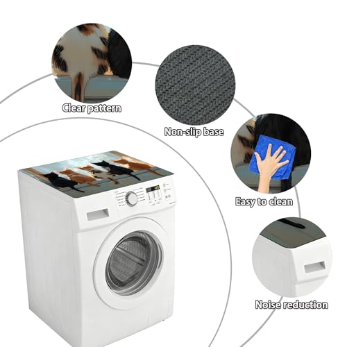 Image of Washer Dryer Top Cover Mat, Non-Slip Laundry Room Decor, Laundry Room Kitchen Appliance Decor Protector Universal 23.6 inchx19.7 inch (Kitten)