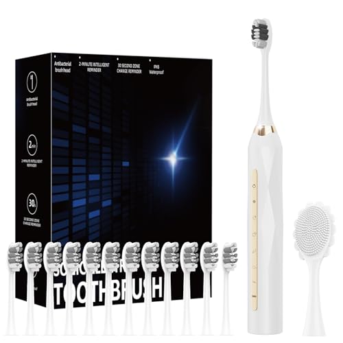 Adult Sonic Electric Toothbrush, USB Rechargeable Sonic Toothbrush, with 12 Brush Heads, 5 Modes, Equipped with Cleaning Brush, Brushing and Washing Two in one
