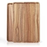 2 PCS Solid Acacia Wood Serving Trays 13 * 9 inch Rectangular Wooden Serving Platters Natural Wooden Boards for Bar Coffee Party（Wood Log Color）