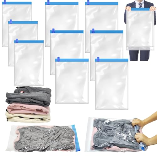 PUWOWYE 10 Piezas Bolsas Vacio Ropa Viaje, Bolsas Vacio Ropa Enrollables, Bolsas Compresion Viaje Reutilizable Ahorro Espacio 60 x 40cm. 50 x 35cm 50 x 40cm