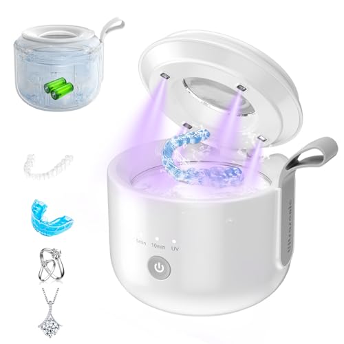 JeaTone Ultrasonic Retainer Cleaner 48kHz Ultrasonic Cleaner Portable Cordless 200ML Retainer Cleaner | Dental Cleaning Pod for Deep Cleaning Night Guard Tooth Splint Braces Mouth Guard Jewelry