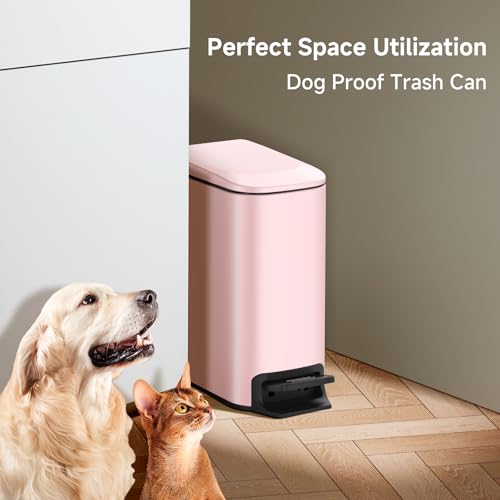 Image of TIPGO Small Bathroom Trash Can with Lid, 1.6 Gal, Soft Close, Pink