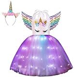 Viyorshop Girls Unicorn Costume LED Light Up Tutu Dress Up Birthday Gifts Princess Dress for Halloween Party(Sequins, 7-8 Years)