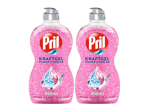 PRIL Kraft Gel Power & Perlen (2 x 450 ml), Detergente para lavavajillas a mano con alto poder desengrasante, para vajilla limpia con brillo brillante y frescura