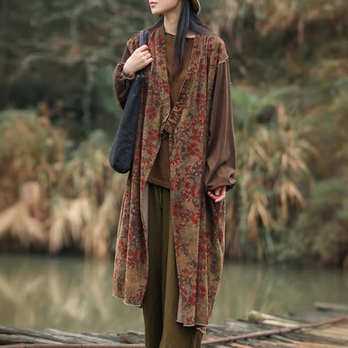 Women’s Oversized Corduroy Duster Coat – Long Vintage Trench Style Patchwork Jacket with Kimono Collar 20252