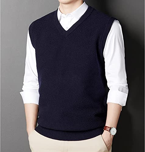 Men Blend Knitted Gilet Sweater V Neck Loose Casual Vest Sleeveless Business Jumper Autumn Winter Warm Waistcoat Knit Cardigan Top (Top Green M) #TOP1