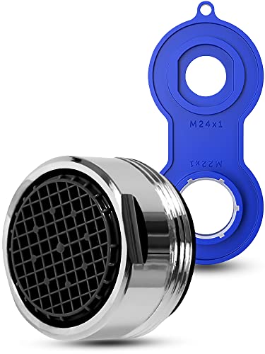 Llave de montaje para regulador de chorro M22 M24 M28 + muy ahorro de agua anti cal grifo colador M24 flujo de agua 5 l/min de latón cromado - Llave de boquilla mezcladora para M22 M24 M28 + M24 Cover