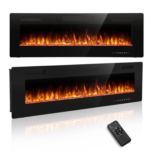 R.W.FLAME 50/ 127cm Media Wall Electric Fireplace Recessed & Wall Mounted with 12 Colors Flame Effect 1000/2000W Heater Remote Control for Living Room