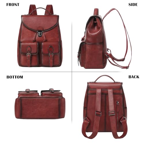 Image of COOLCY Women Vintage Genuine Leather Backpack Purse Fashion Rucksack Practical and Stylish Retro Daypack Bag (Wine)