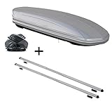 Dachbox 460 Liter 194 x 78 x 37 cm (L x B x H), silber + 2 Teleskopdachträgerstangen, individuell verstellbar von 85-135 cm.