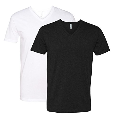 Next Level Apparel 6240 Mens Premium V-Neck Tee, White + Black (2 Pack)-Large