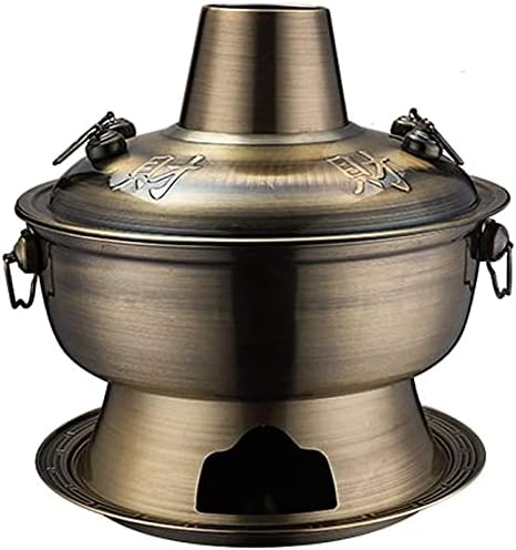 Copper Fondue Pot, Chinese Tranditional Hotpot,Hot Pot Mongolian, Pure Copper 304 Stainless Steel Chafing Dish(Bronze)